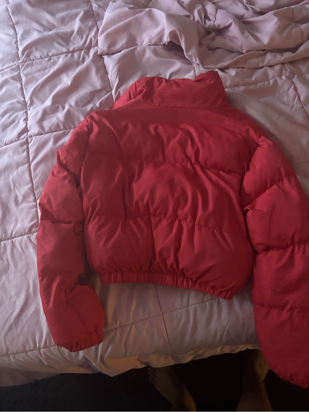 Women's Red Cropped Puffer Jacket - Brand Not Specified